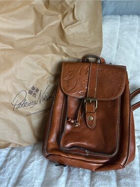 PATRICIA NASH Cognac Tooled Leather Mini Backpack